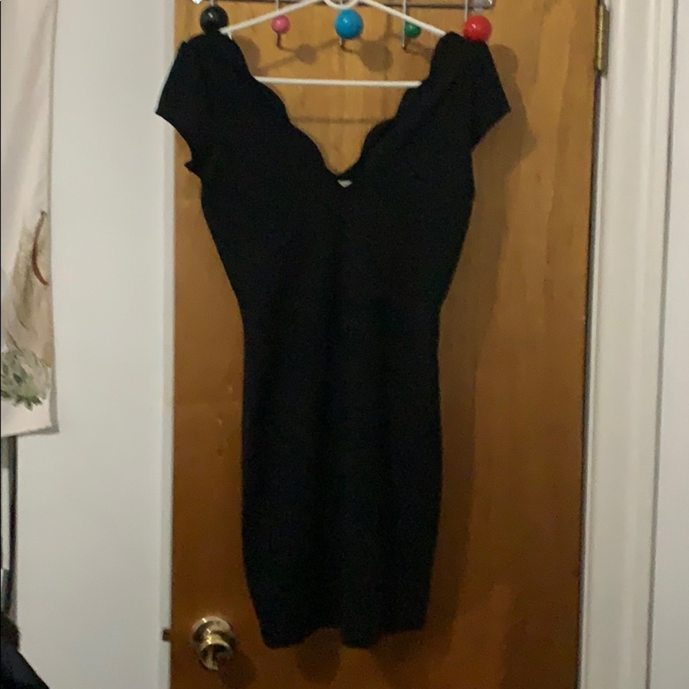 Scallop Neckline fitted black dress